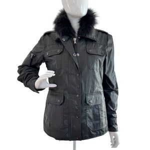 SAM. Black Parka Jacket Coat Genuine Real Fox Fur Lined Removable Fur Vest sz M